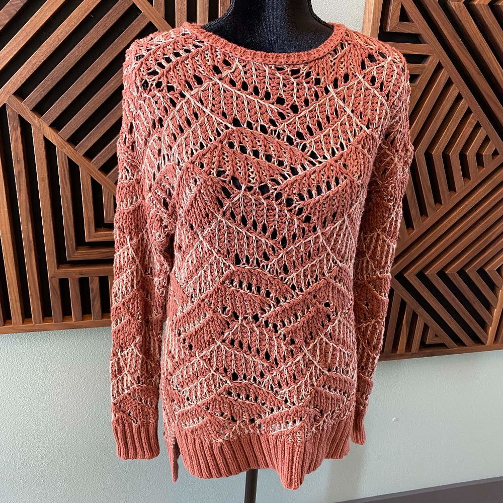 Universal Thread Openwork Sweater Tunic - Orange/Tan